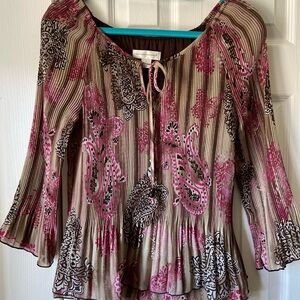 Christopher & Banks Pink and Brown Paisley Blouse